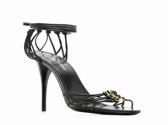 Saint Laurent 90mm Babylone Cassandre-plaque leather sandals Driving With High Heels