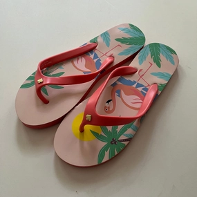 Sandals Flip Flops By Kate Spade In Pink, Size: 9 Gold Rubber Flip Flops