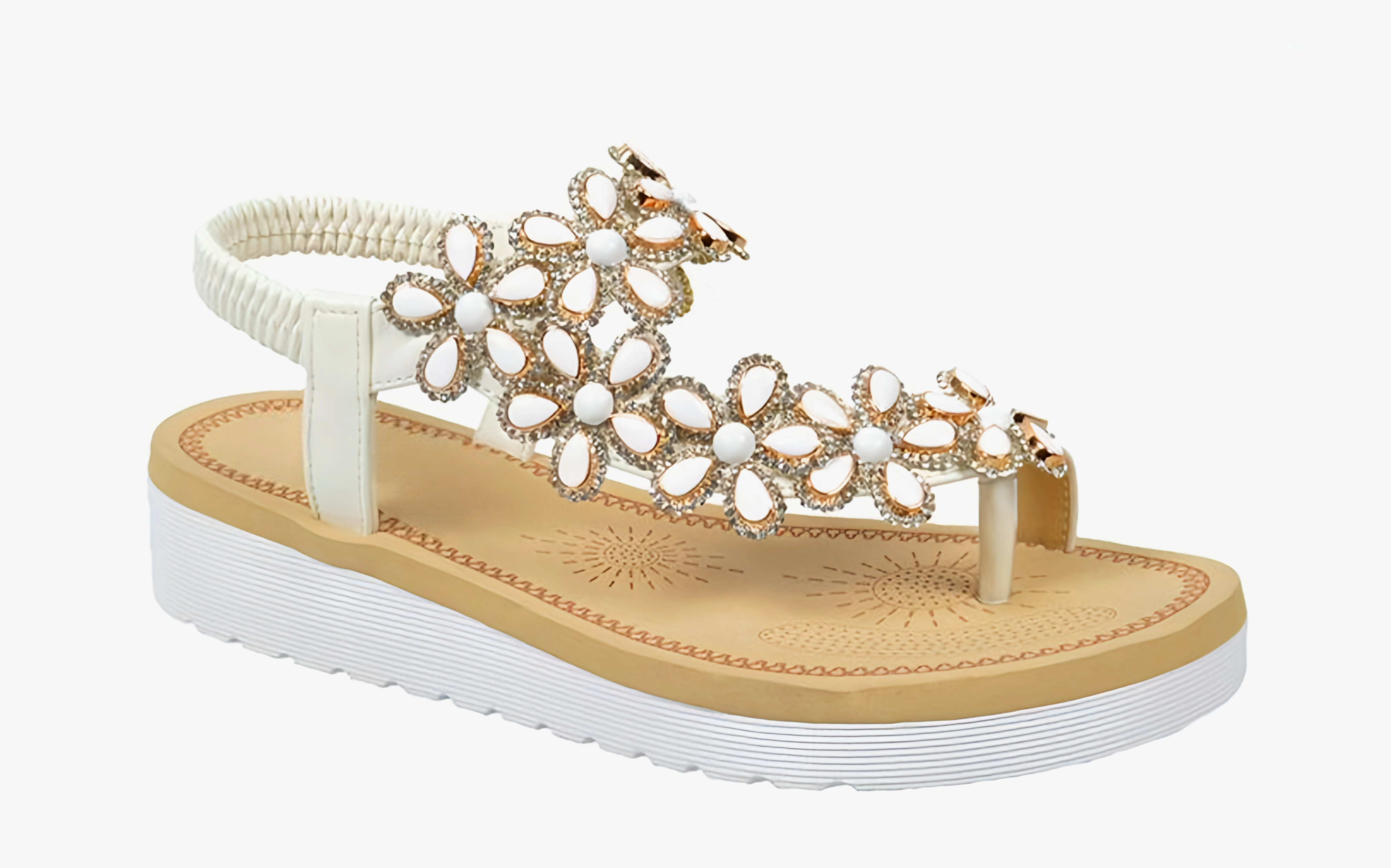 Floral Accent Thong Sandal Kitten Heeled Sandals