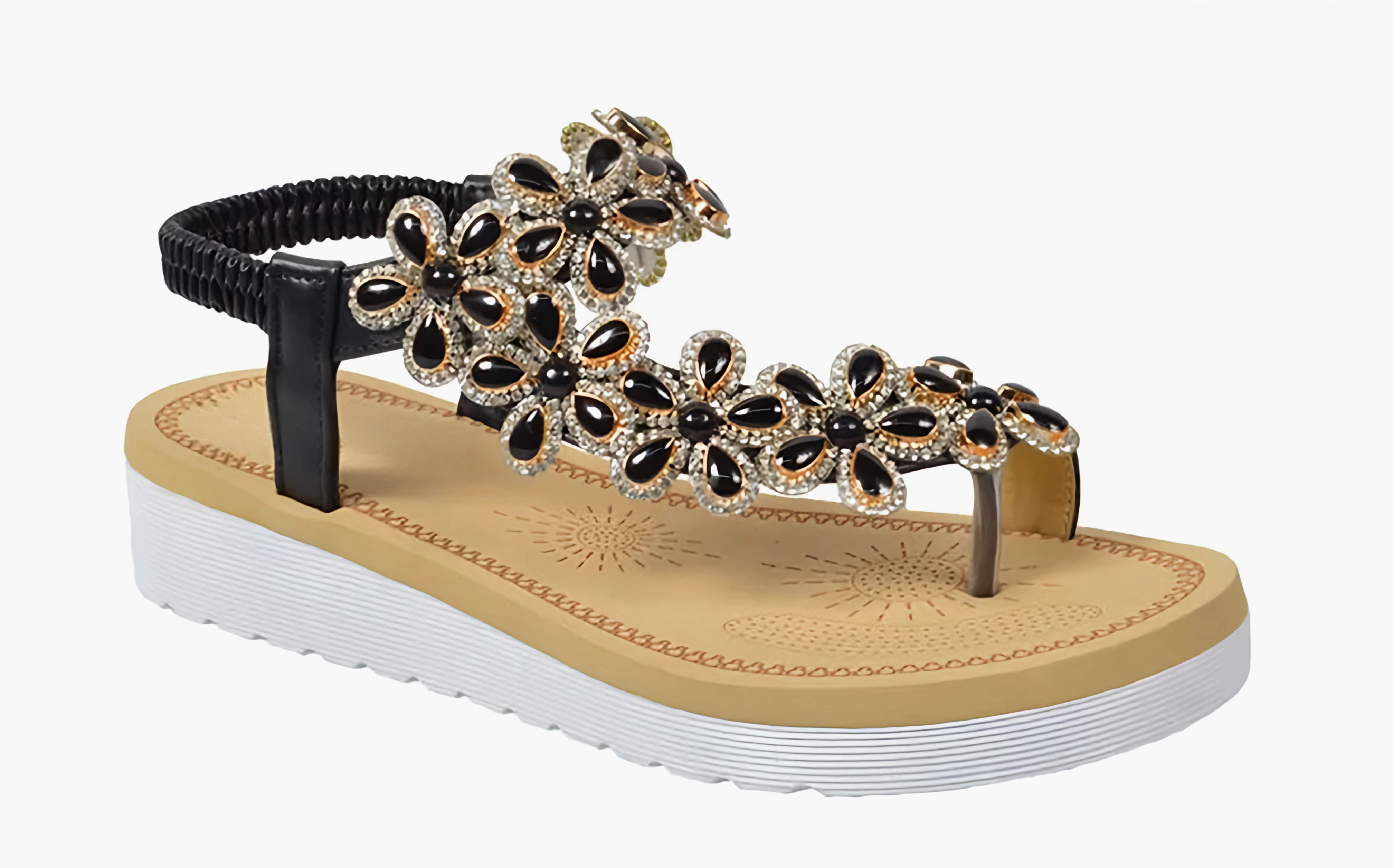 Pom Pom Sandals Floral Accent Thong Sandal