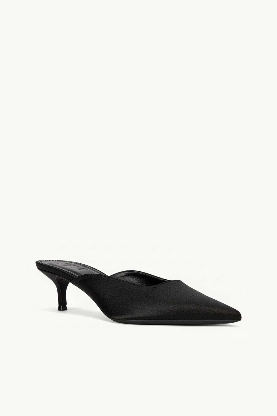 SEBASTIAN KITTEN HEEL MULE | BLACK SATIN Thigh High Chunky Heel