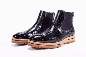 Crocodile Shoes Men's Chelsea Boots, Genuine Crocodile Skin Leather Non-Slip Casual Dress Ankle Boots Black Inexpensive Chelsea Boots