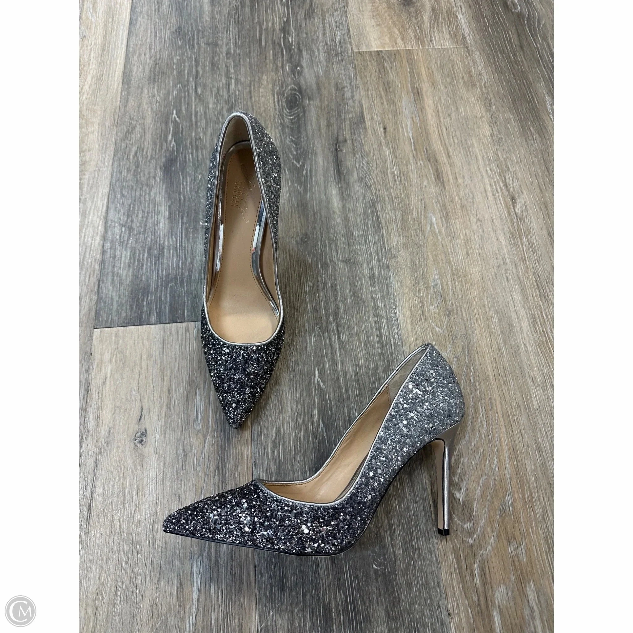 Shoes Heels Kitten By Badgley Mischka In Silver, Size: 7.5 Well Worn High Heel Shoes