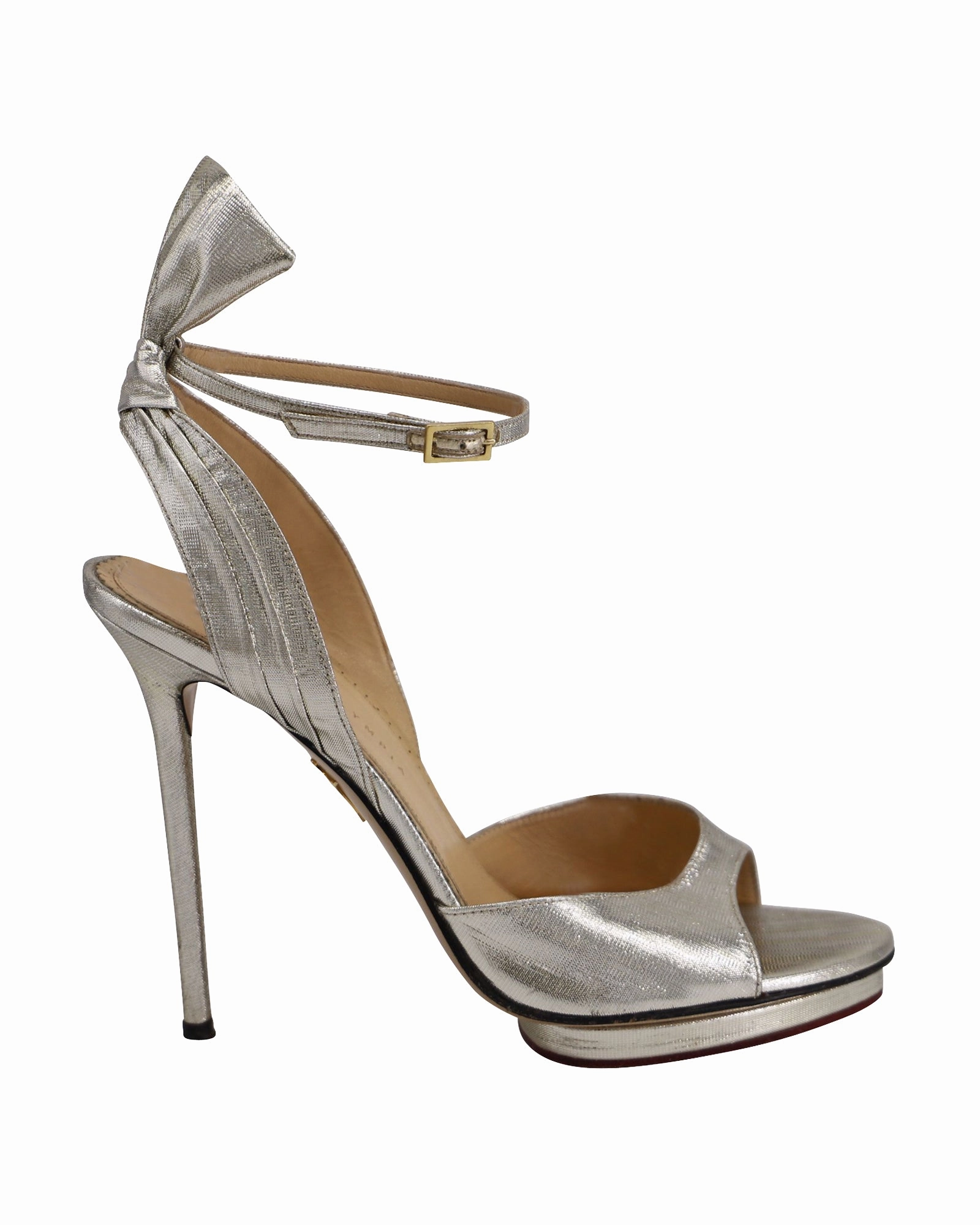 Target Sandals Charlotte Olympia Peep Toe High Heels Sandals in Silver Leather