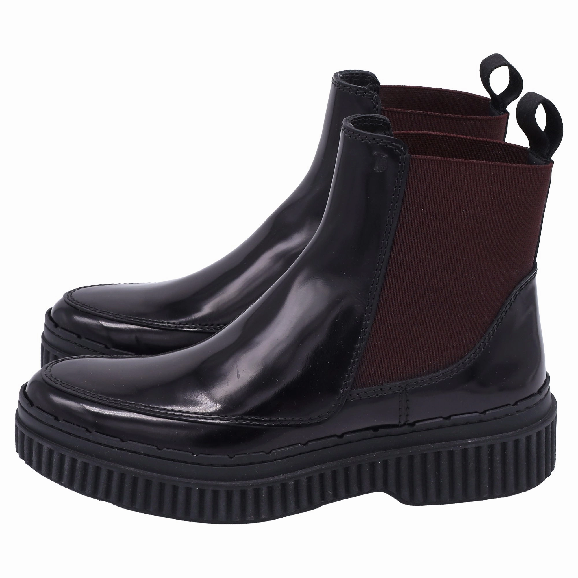 Tod's Chelsea Ankle Boots in Black and Burgundy Leather 558 Classics Chelsea Boots