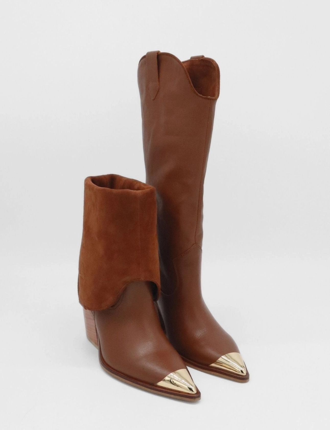 Knee High Brown Suede Heel Boots Prince knee-high 2-in-1 convertible boots in brown suede & leather women's shoes