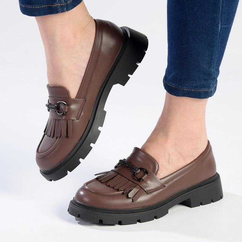 Quarter Brogue Derby Madison Bess Fringe Loafer - Brown