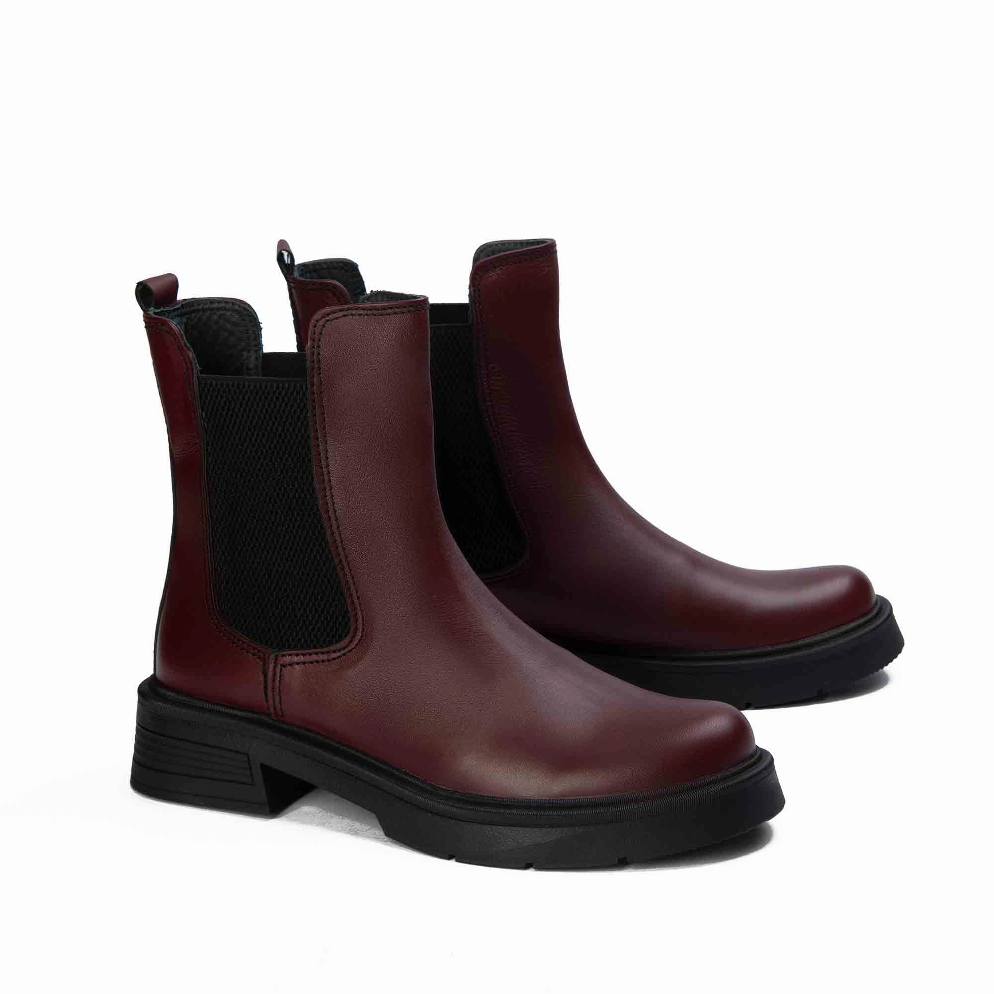 Trish Chelsea Boots Brio Urban Rover Natural Leather Boot-Burgundy
