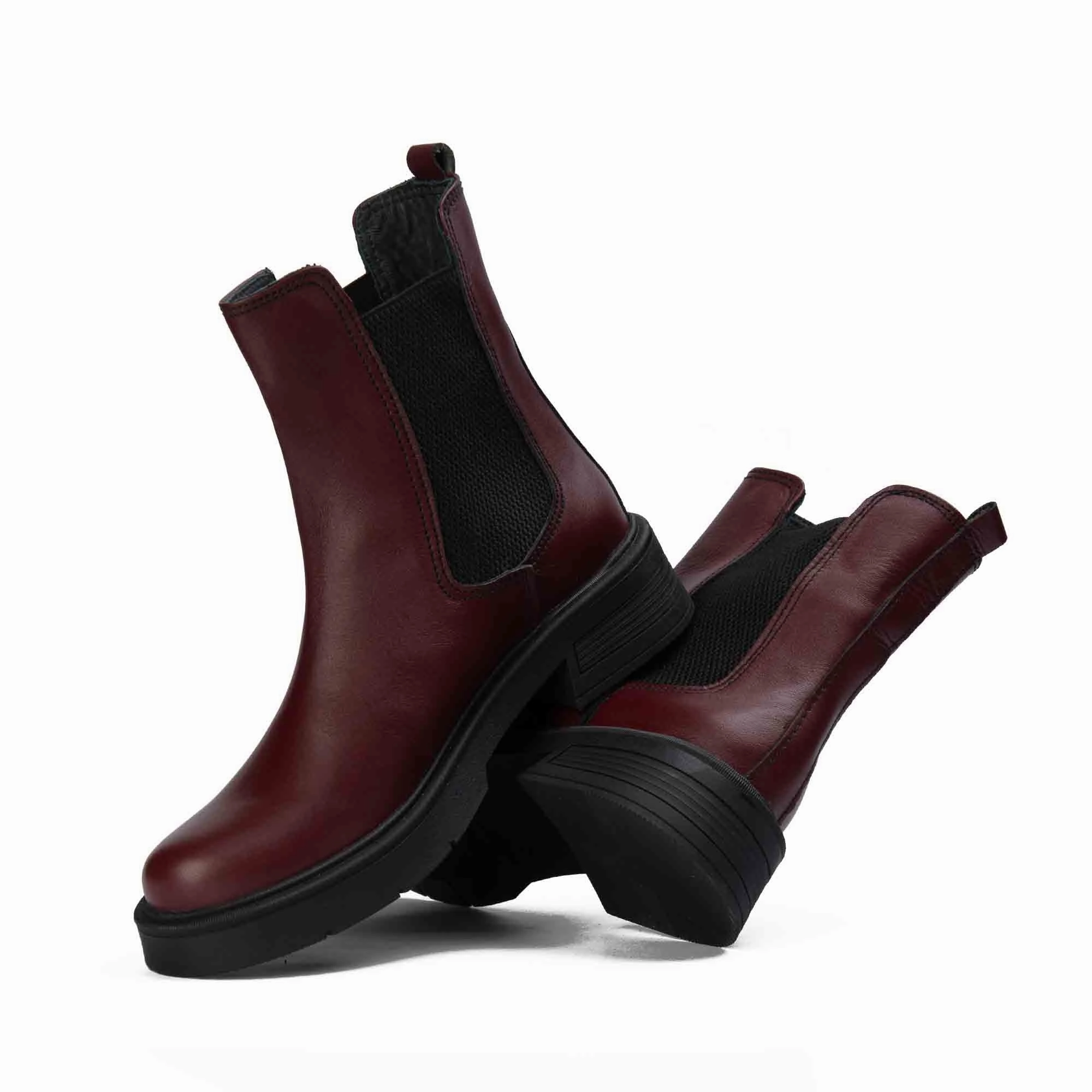 Chelsea Boots With Chain Brio Urban Rover Natural Leather Boot-Burgundy