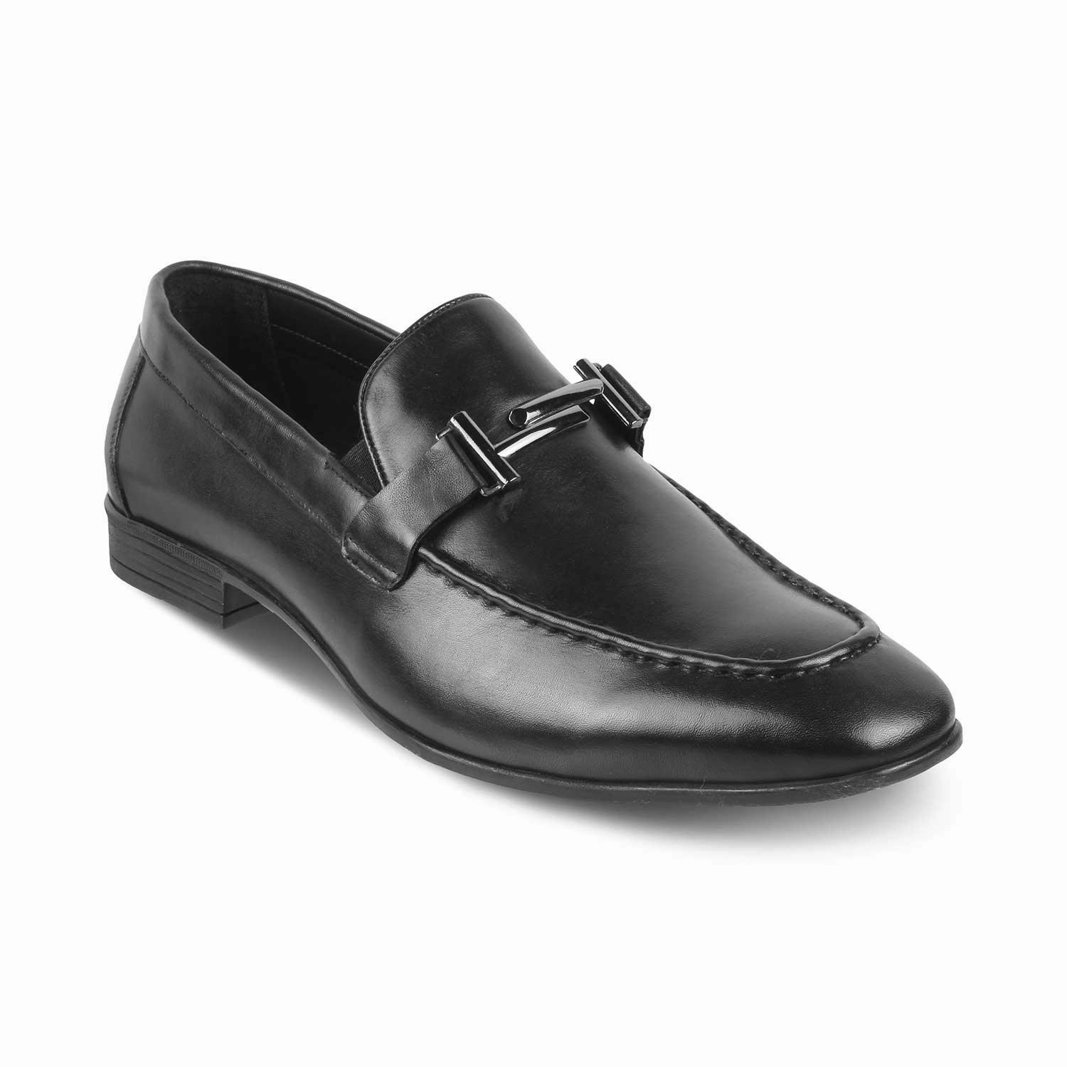 The Salperton Black Men's Leather Loafers Tresmode Patent Platform Loafers