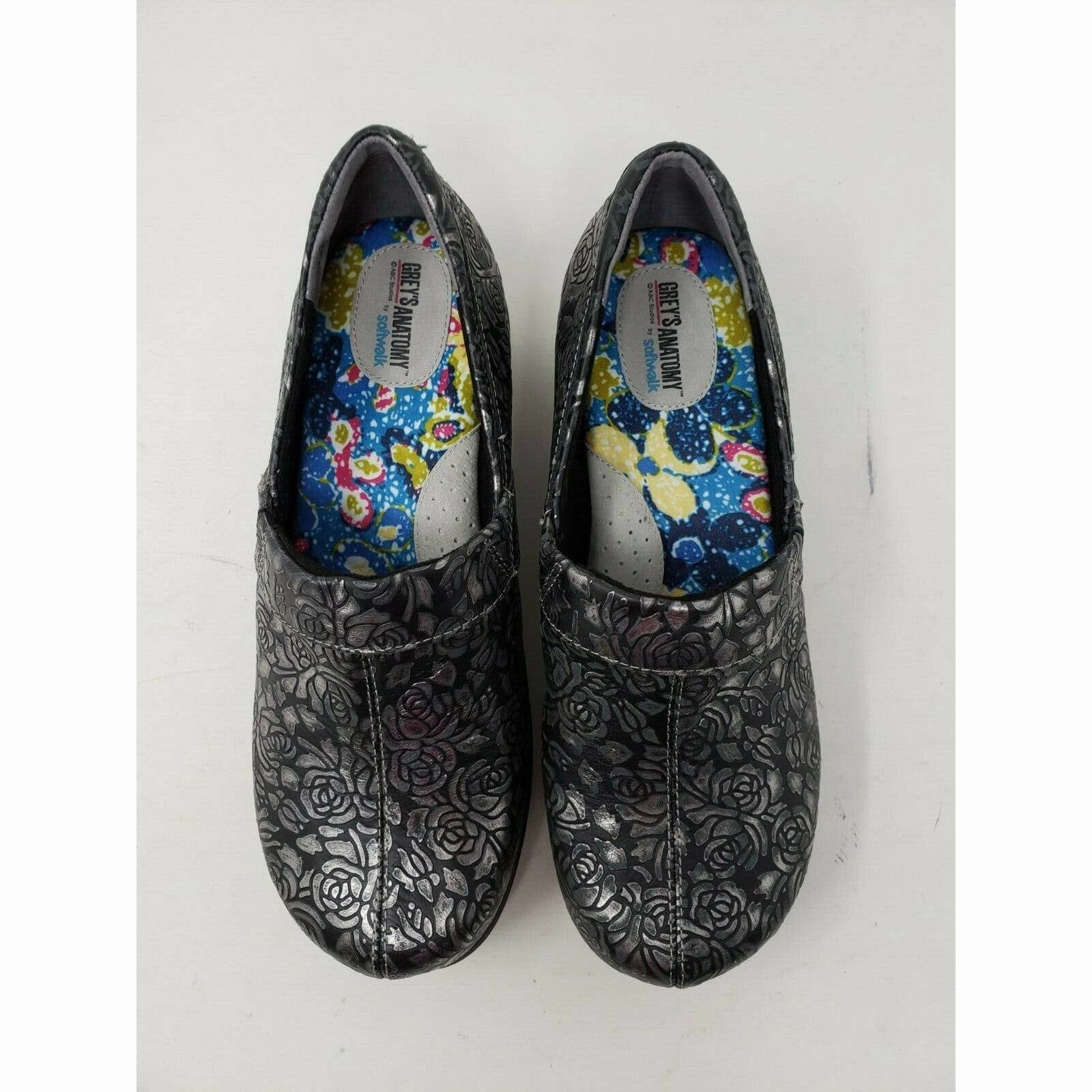 Rainbow Clogs SoftWalk Grey's Anatomy Meredith Black Metallic Leather Clogs Shoes Women's 7 M