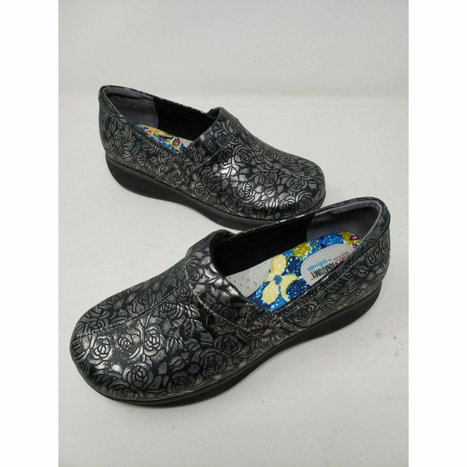 SoftWalk Grey's Anatomy Meredith Black Metallic Leather Clogs Shoes Women's 7 M Philadelphia Clogs