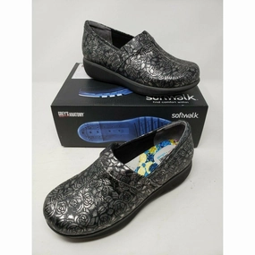 Hunter Flower Clogs SoftWalk Grey's Anatomy Meredith Black Metallic Leather Clogs Shoes Women's 7 M