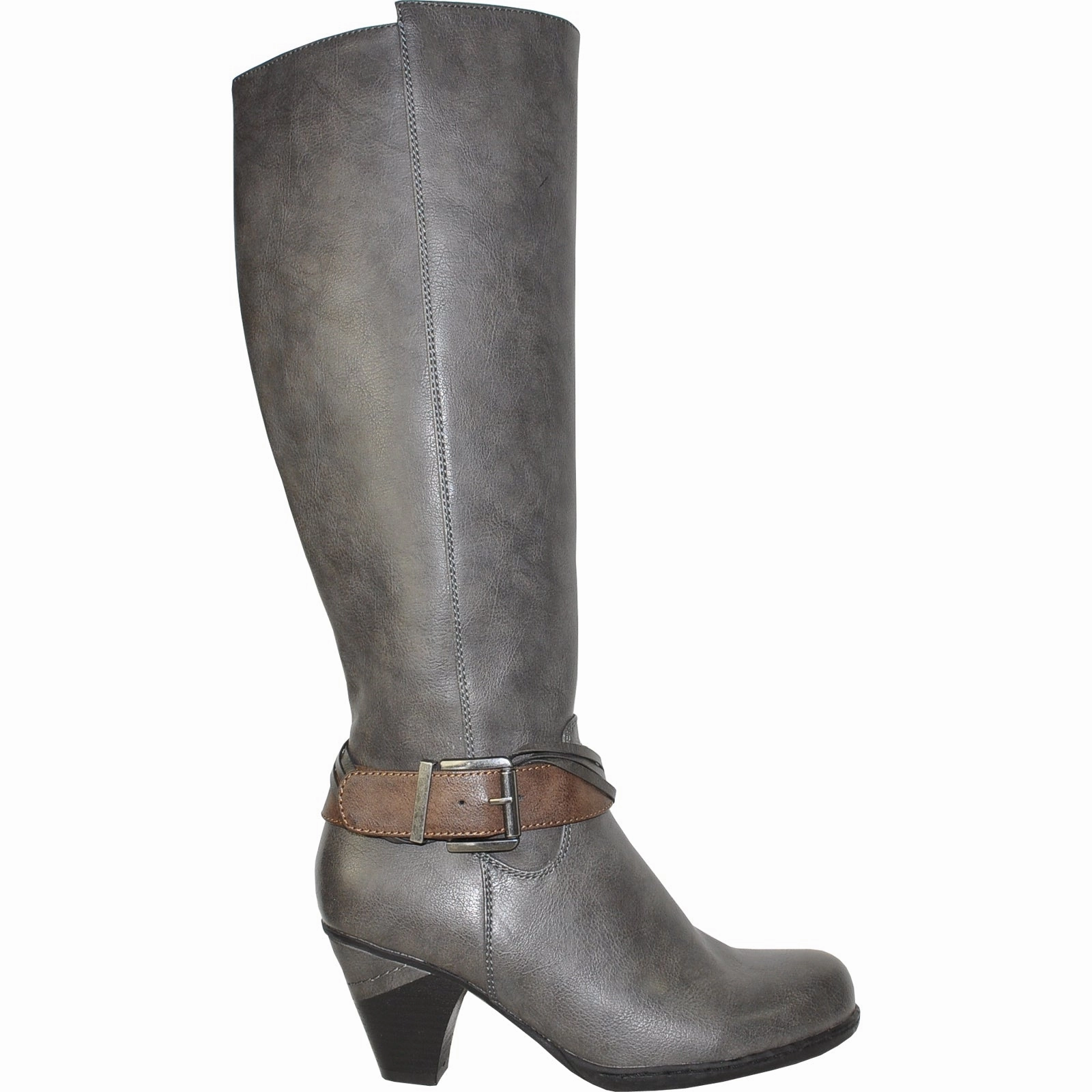 Knee High Leather Boots Square Toe VANGELO Women Boot HF8420 Knee High Dress Boot Grey