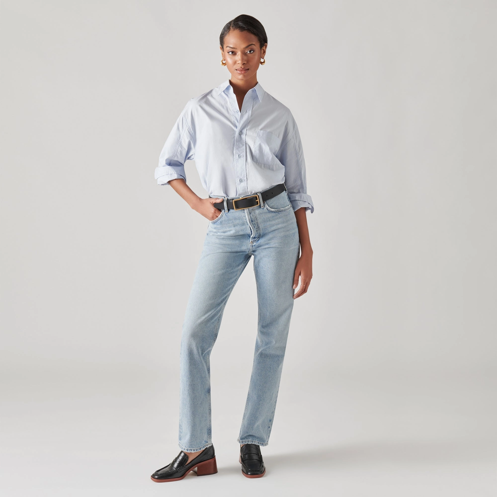 Penny Loafers Outfit TALIE LOAFERS NOIR EMBOSSED LEATHER - re:vita