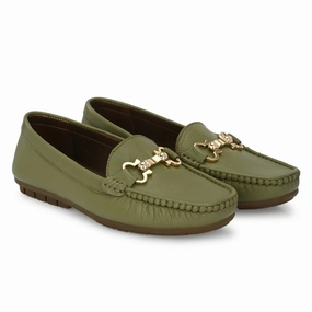 Loafers With White Socks Lexi Olive Leather Loafers