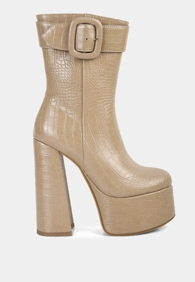 bumpy croc high block heeled chunky ankle boots Dive Bomb Boots