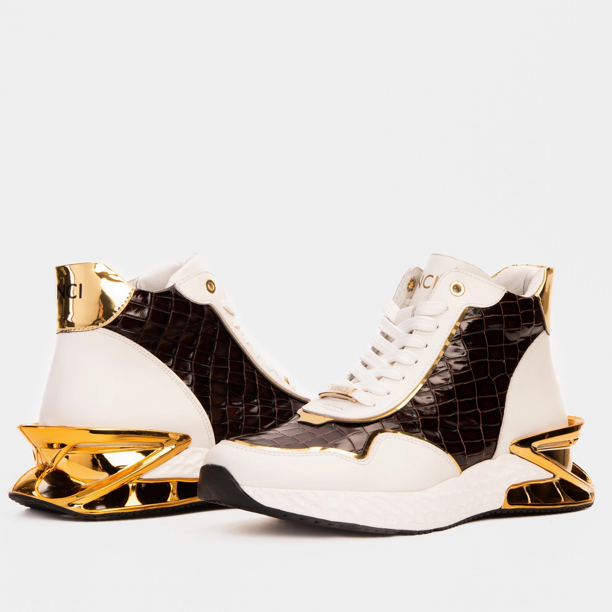 Nortiv8 Boots Bellagio White & Gold Leather High-Top Men Sneaker