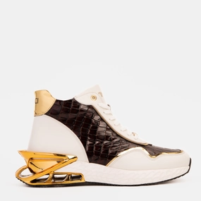 Bellagio White & Gold Leather High-Top Men Sneaker Indoor Boots