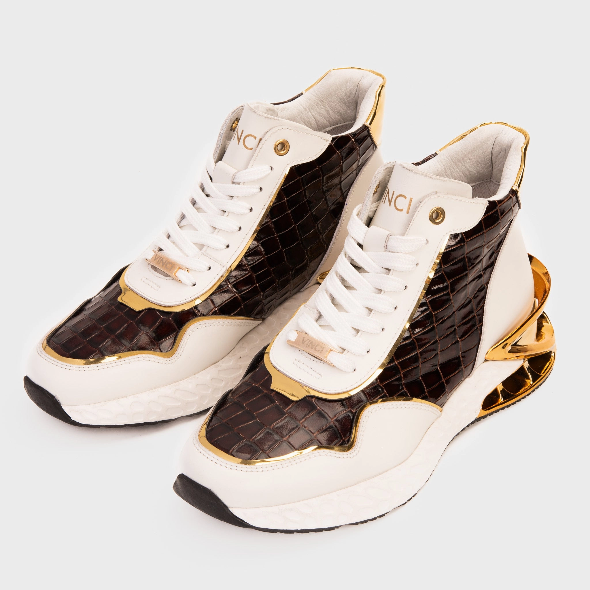 Pants With Boots Bellagio White & Gold Leather High-Top Men Sneaker