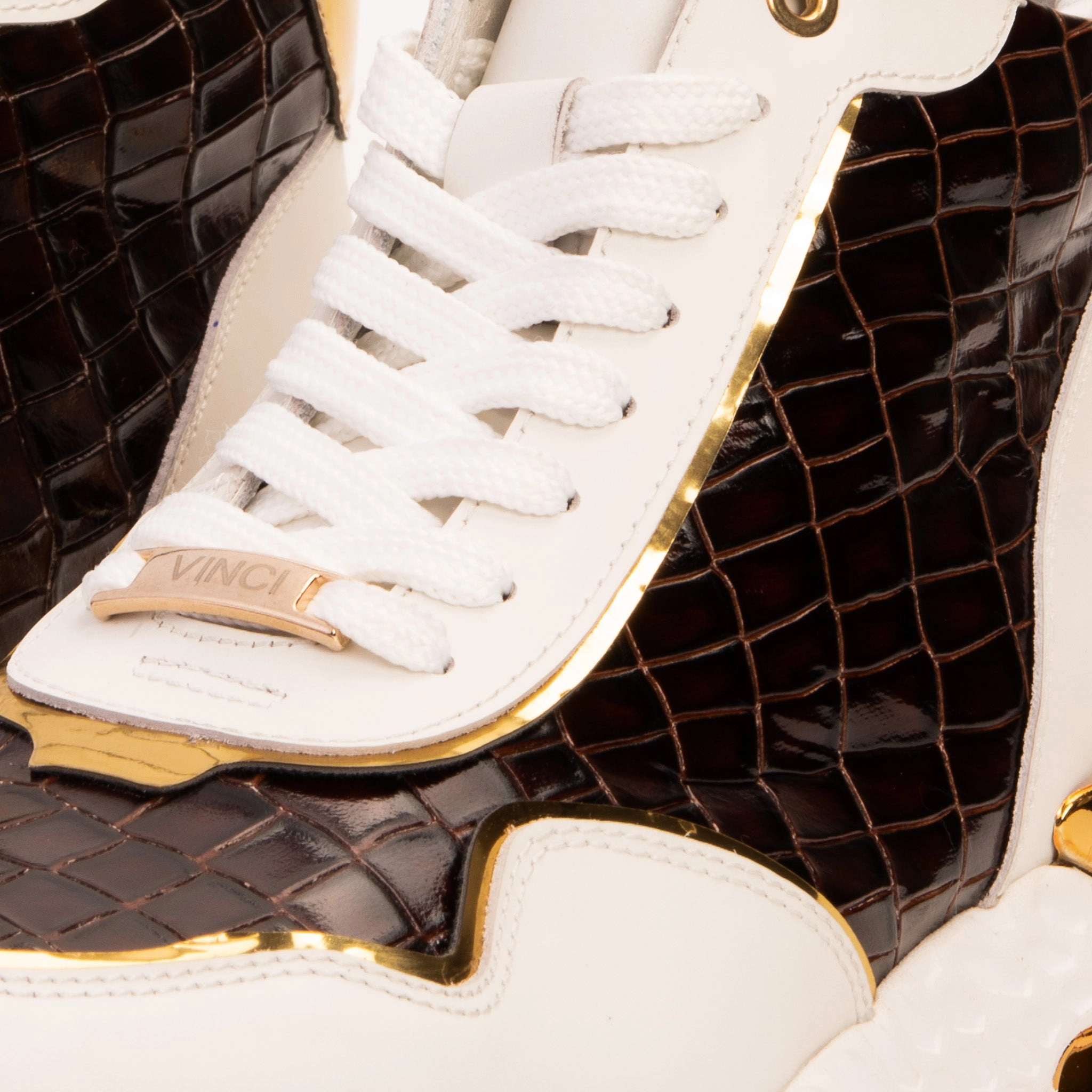 Sequin Boots Bellagio White & Gold Leather High-Top Men Sneaker