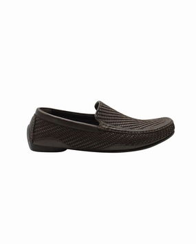 Loafers Gold Giorgio Armani Woven Slip On Loafers in Brown Leather