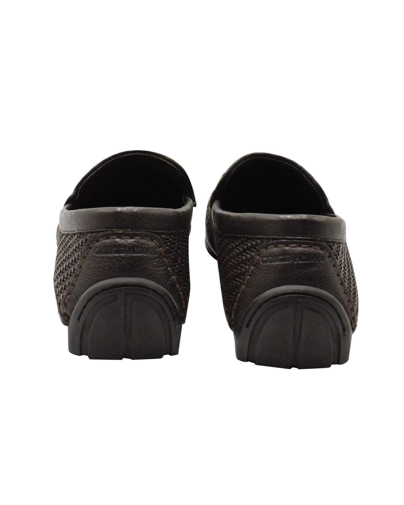 Giorgio Armani Woven Slip On Loafers in Brown Leather Monk Strap Loafers