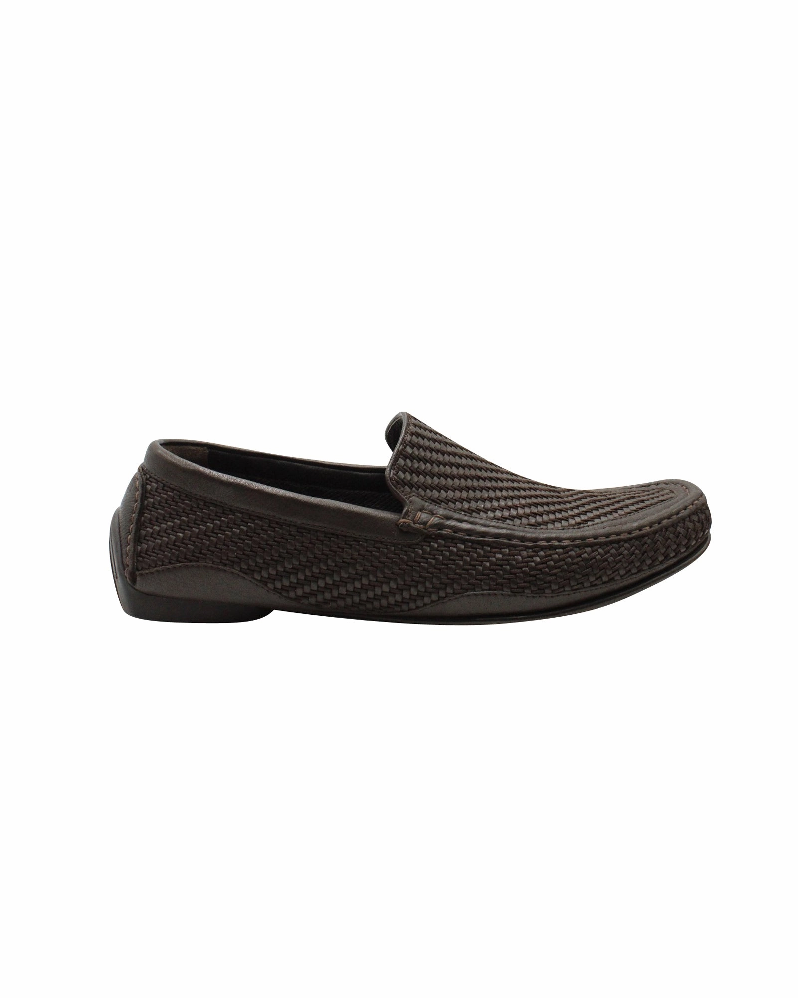 Giorgio Armani Woven Slip On Loafers in Brown Leather Surfer Loafers