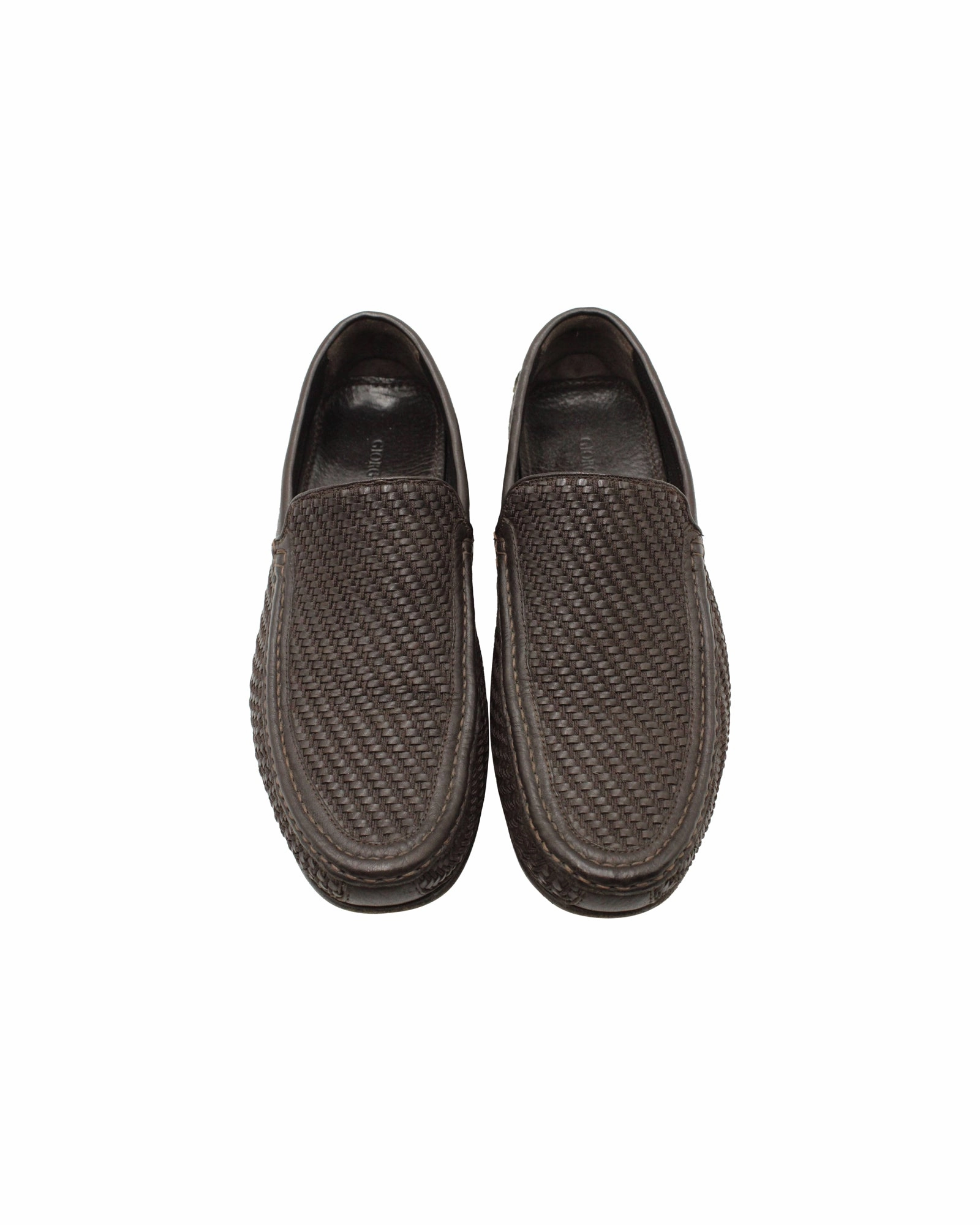 Gh Bass & Co Loafers Giorgio Armani Woven Slip On Loafers in Brown Leather