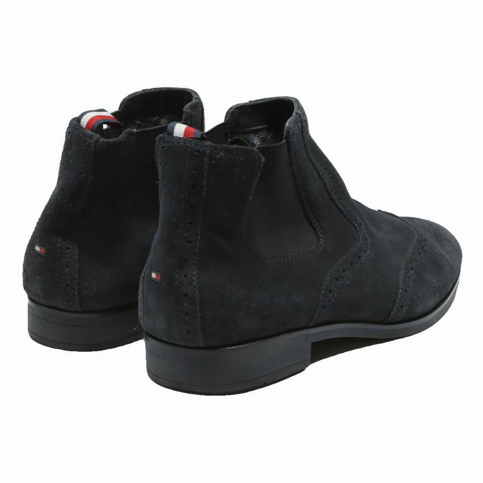 TOMMY HILFIGER Mens Chelsea Boots Black Leather UK 10 Smart Casual Elegant Wide Snowmobile Boots