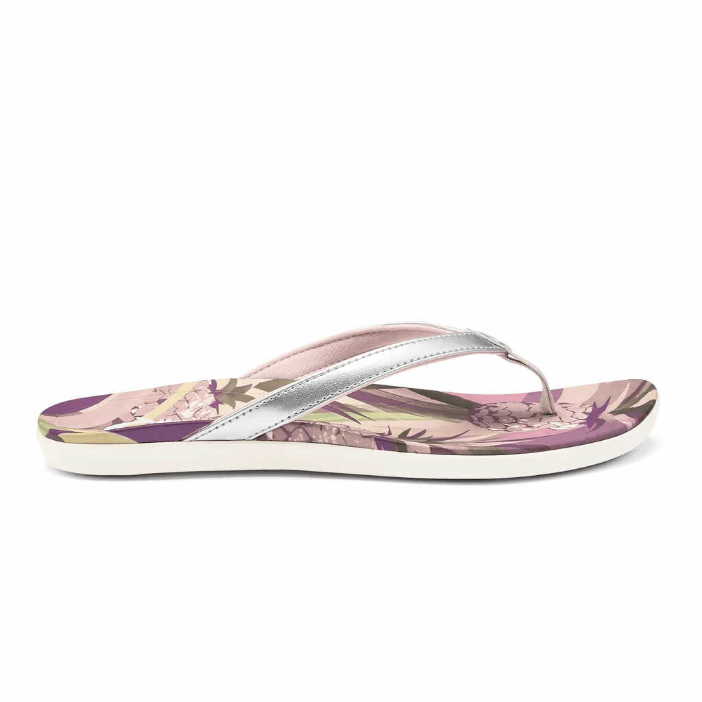 Olukai Women's Ho'opio Hau - Silver/Pineapple Water Flip Flops With Arch Support