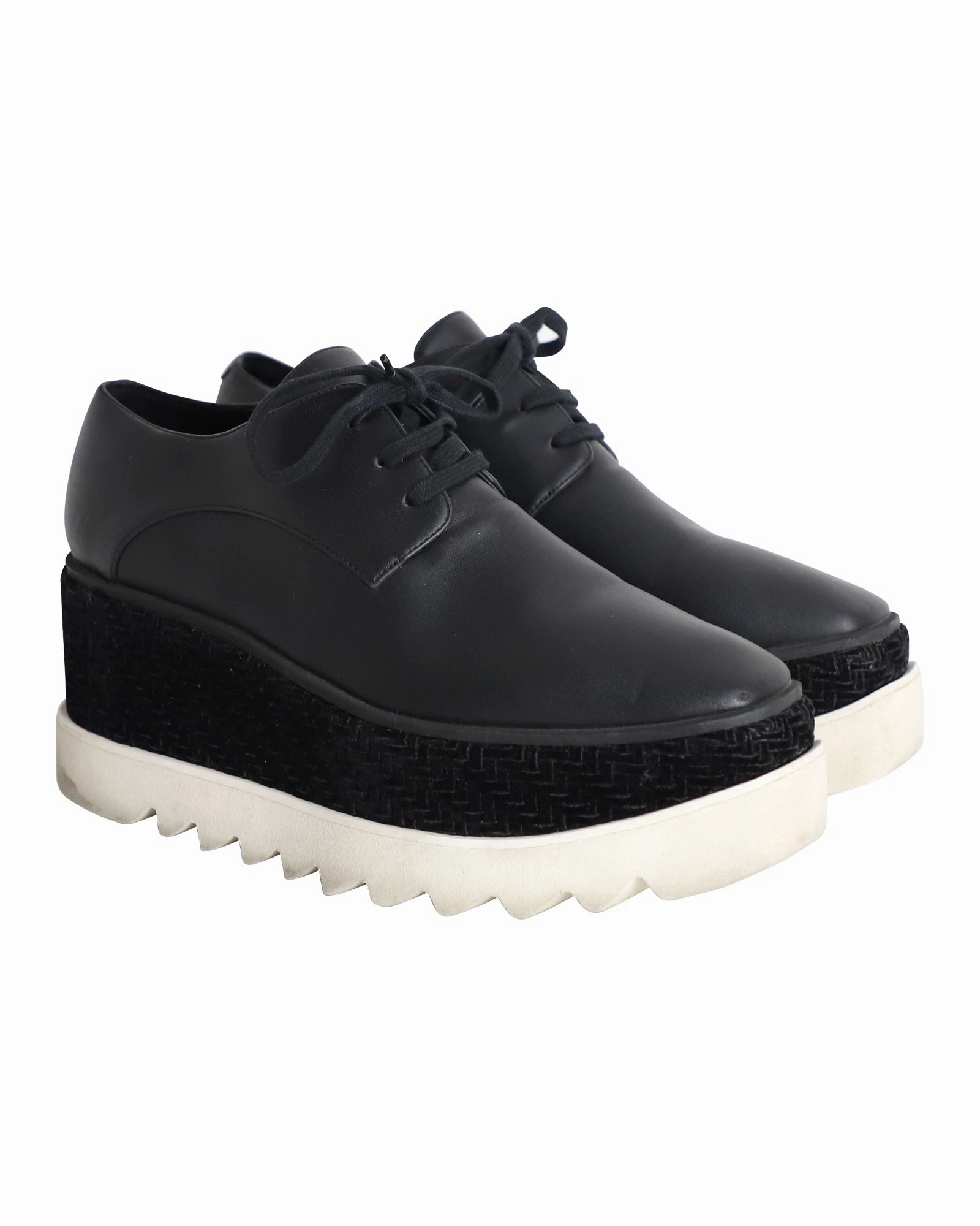 Stella McCartney Elyse Velvet-Trimmed Platform Brogues in Black Faux Leather Churchill Brogues