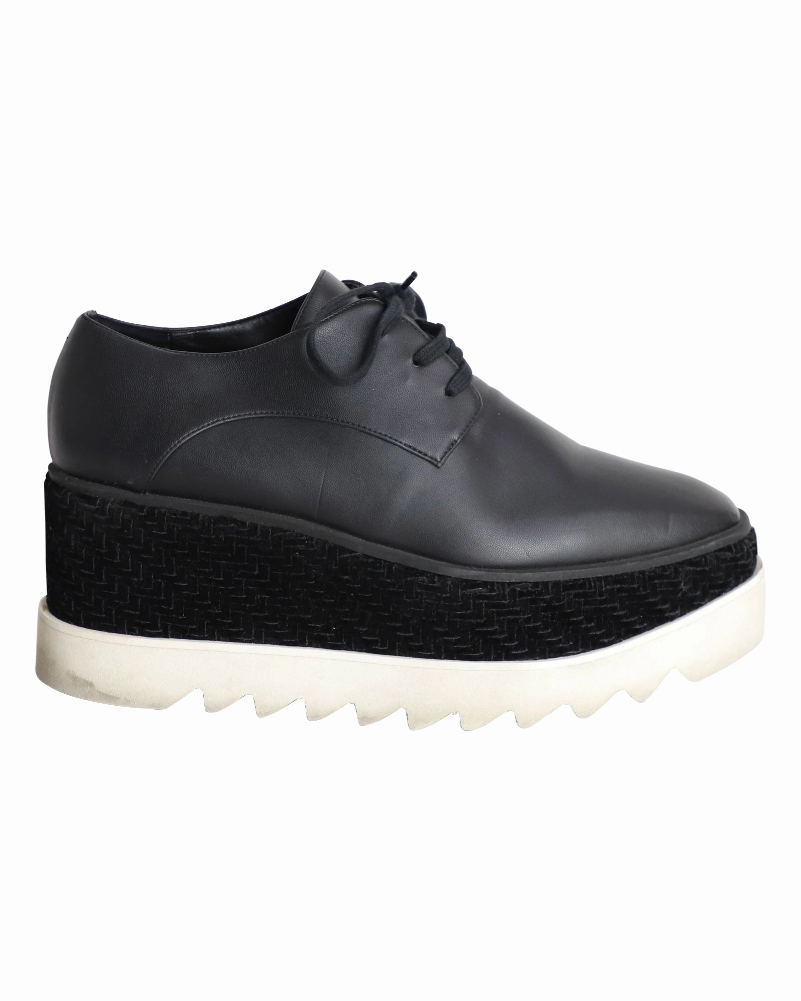 Stella McCartney Elyse Velvet-Trimmed Platform Brogues in Black Faux Leather Soft Leather Brogue