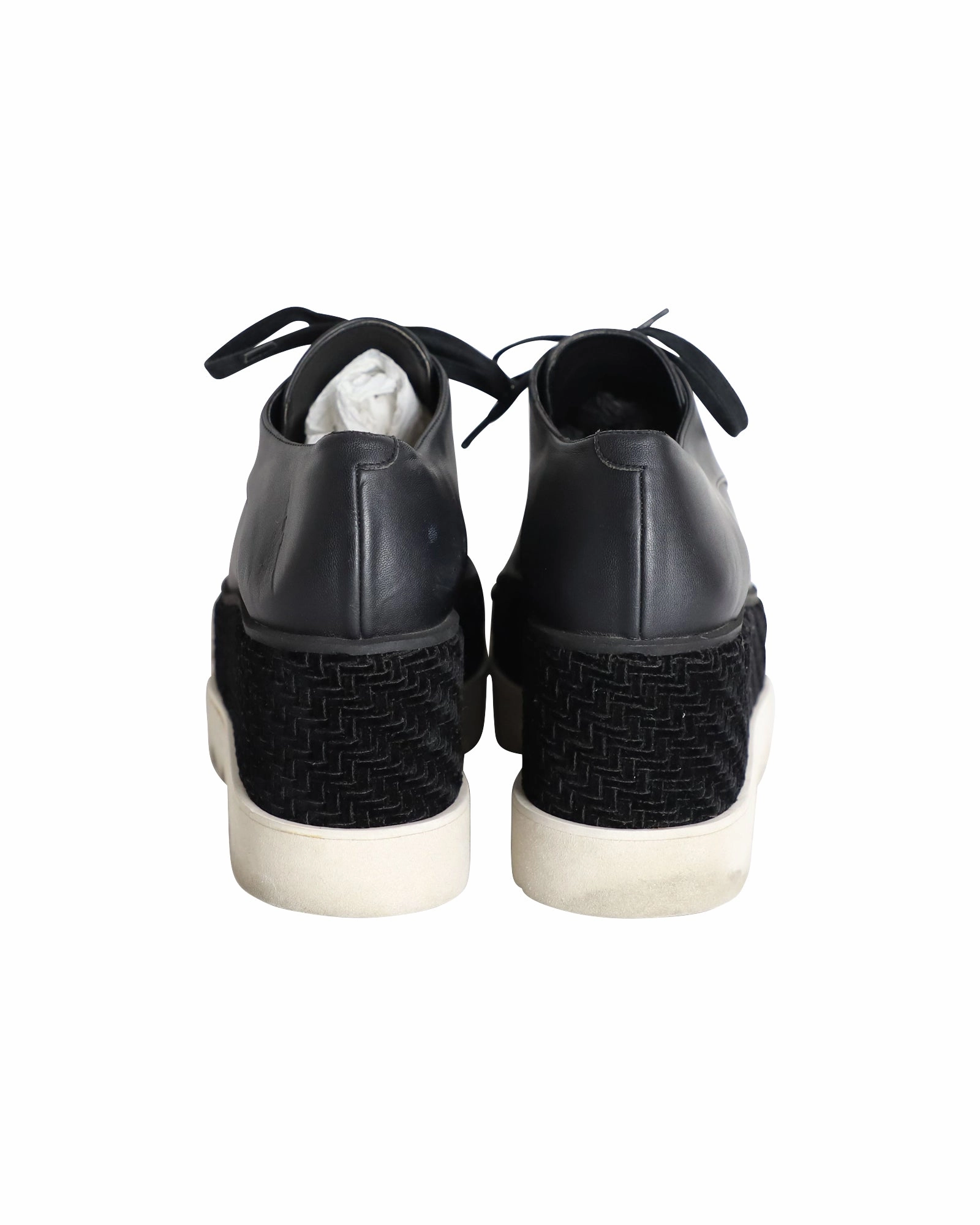 Stella McCartney Elyse Velvet-Trimmed Platform Brogues in Black Faux Leather Brooklyn Brogue