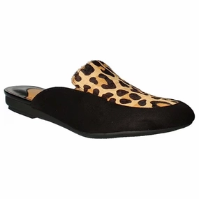 J. Renee Haziza Black/Brown Leopard Mules (Women's) Bston Clogs