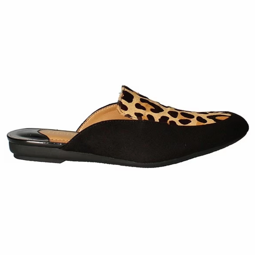 J. Renee Haziza Black/Brown Leopard Mules (Women's) Traditional Clogs