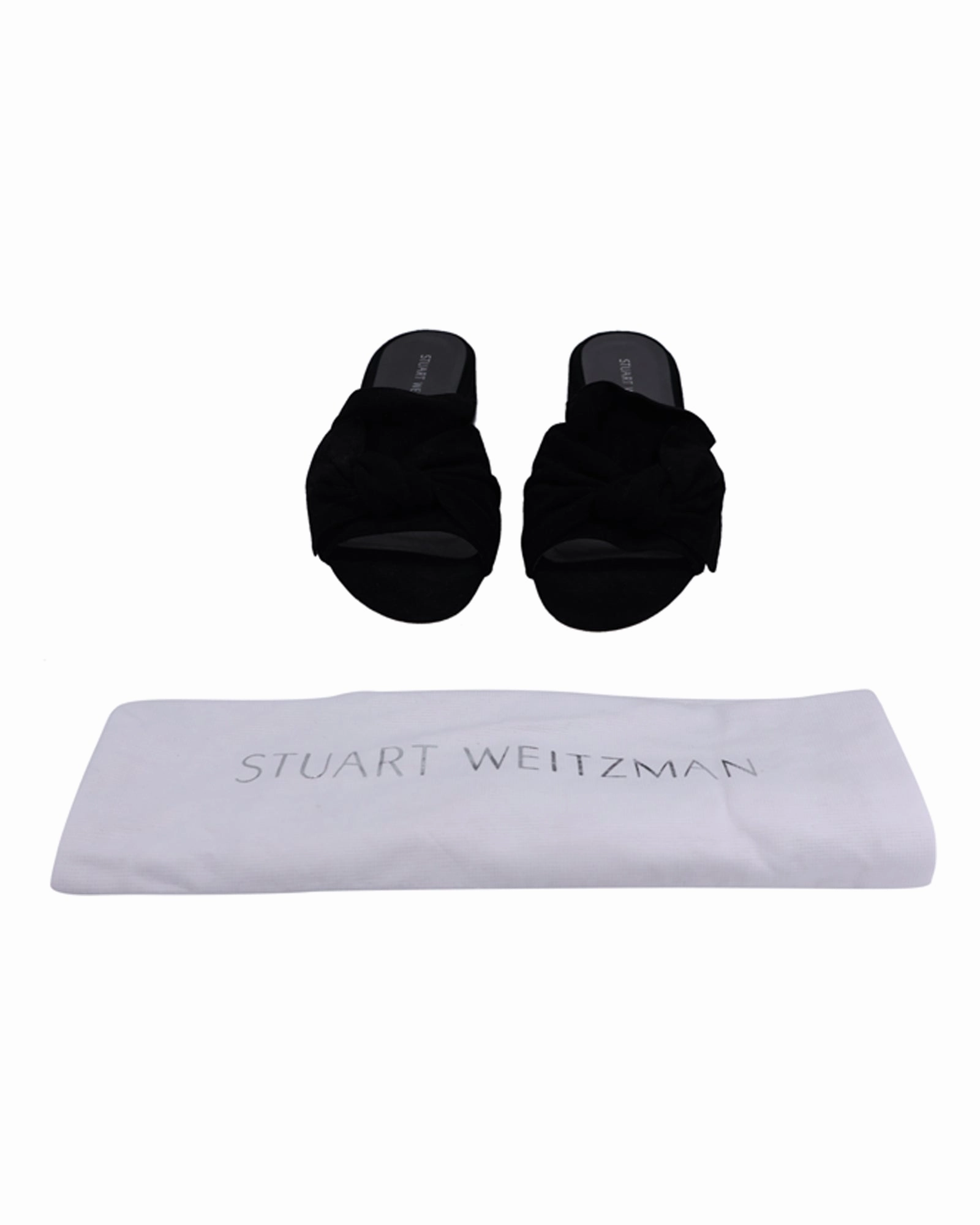 Stuart Weitzman Bow Block-Heel Slides in Black Suede Air Uptempo Slides