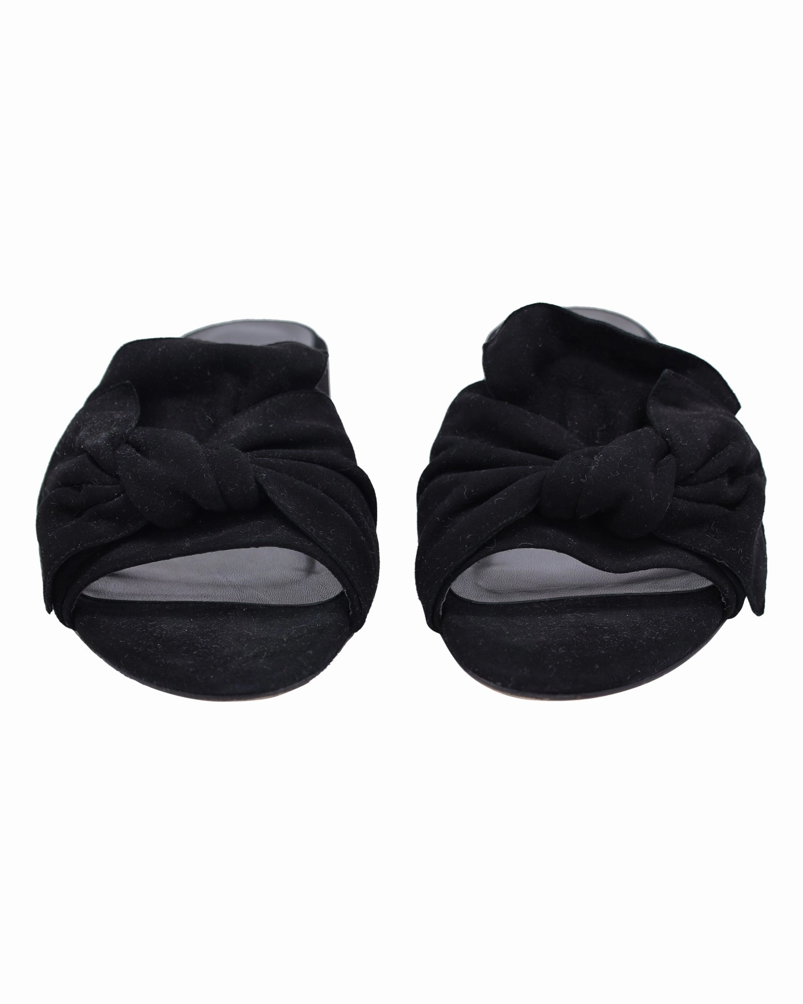 Ghetto Slippers Stuart Weitzman Bow Block-Heel Slides in Black Suede