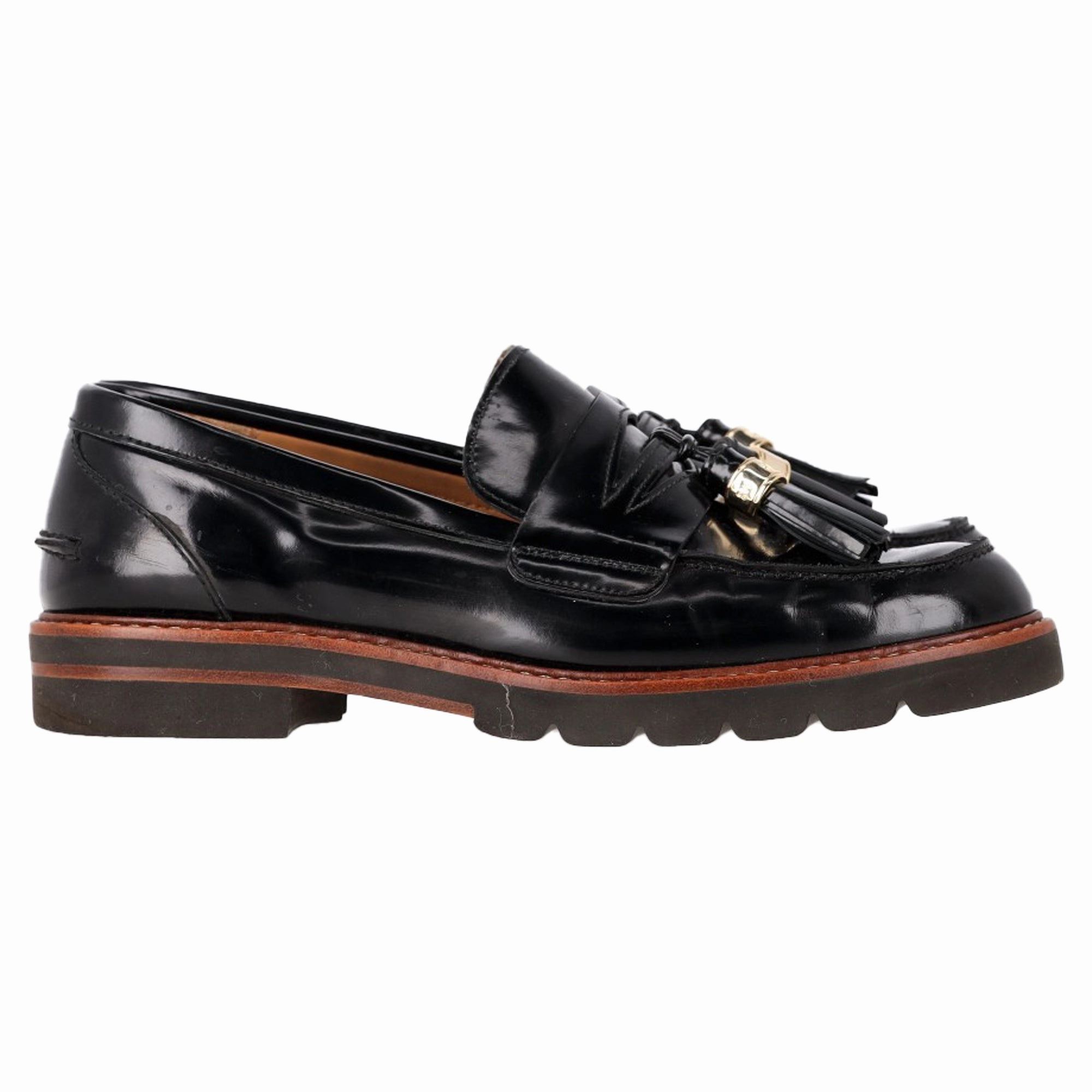 Cognac Penny Loafers Stuart Weitzman Manila Loafers in Black Patent Leather