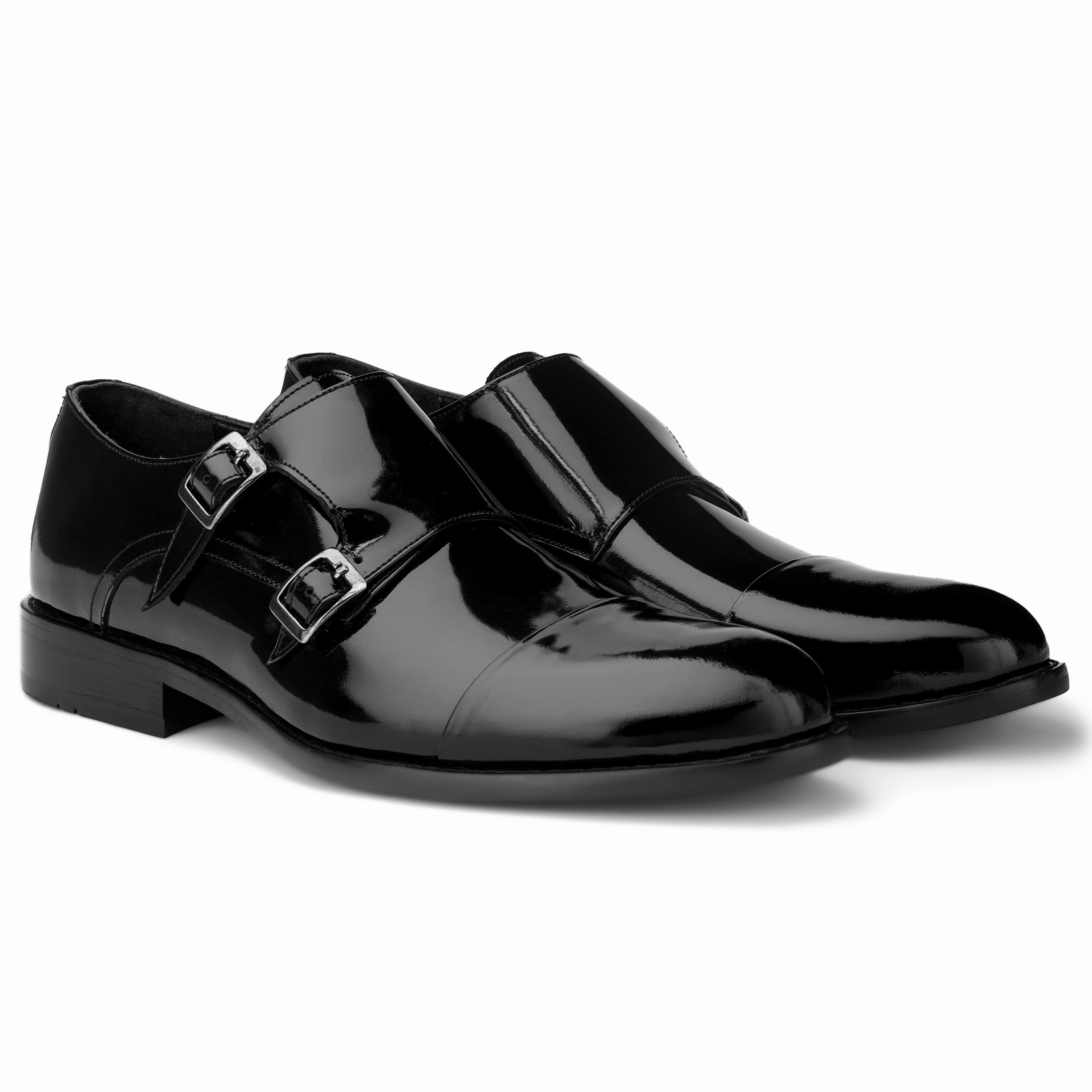 Brio Classic Gloss Double-Monk - Black Round Toe Derby Shoes