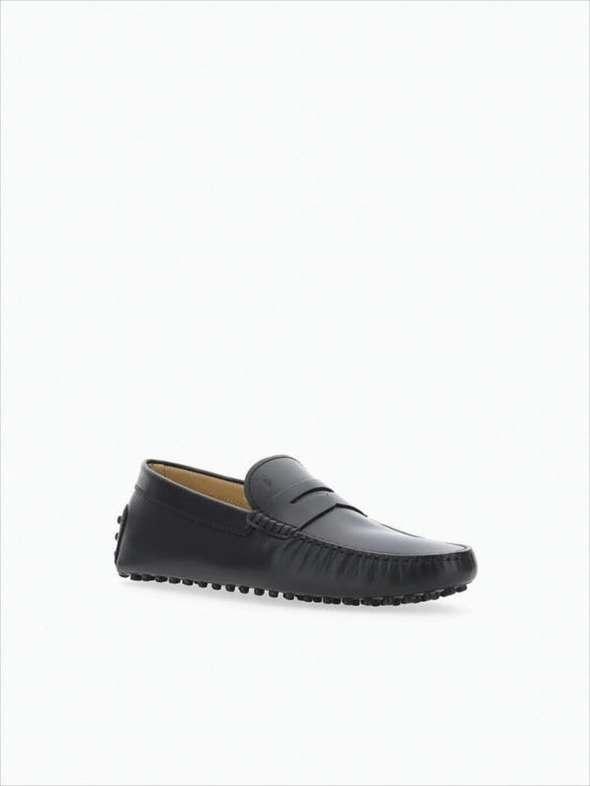Refined Black Leather Loafers With Penny Strap And Moccasin Stitching Vans Slip On Loafers