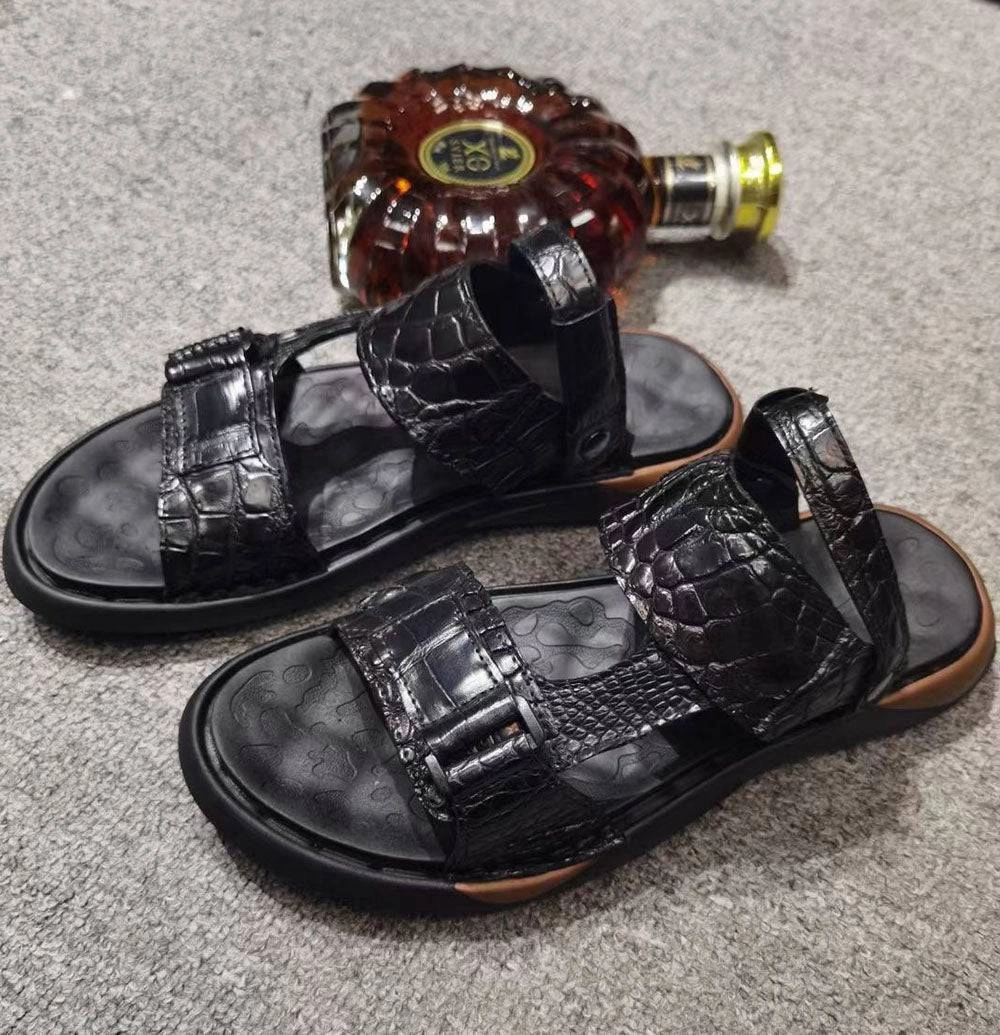 Crocodile Sandals ,Crocodile Leather Non-slip Sandals Dressy Low Heel Sandals