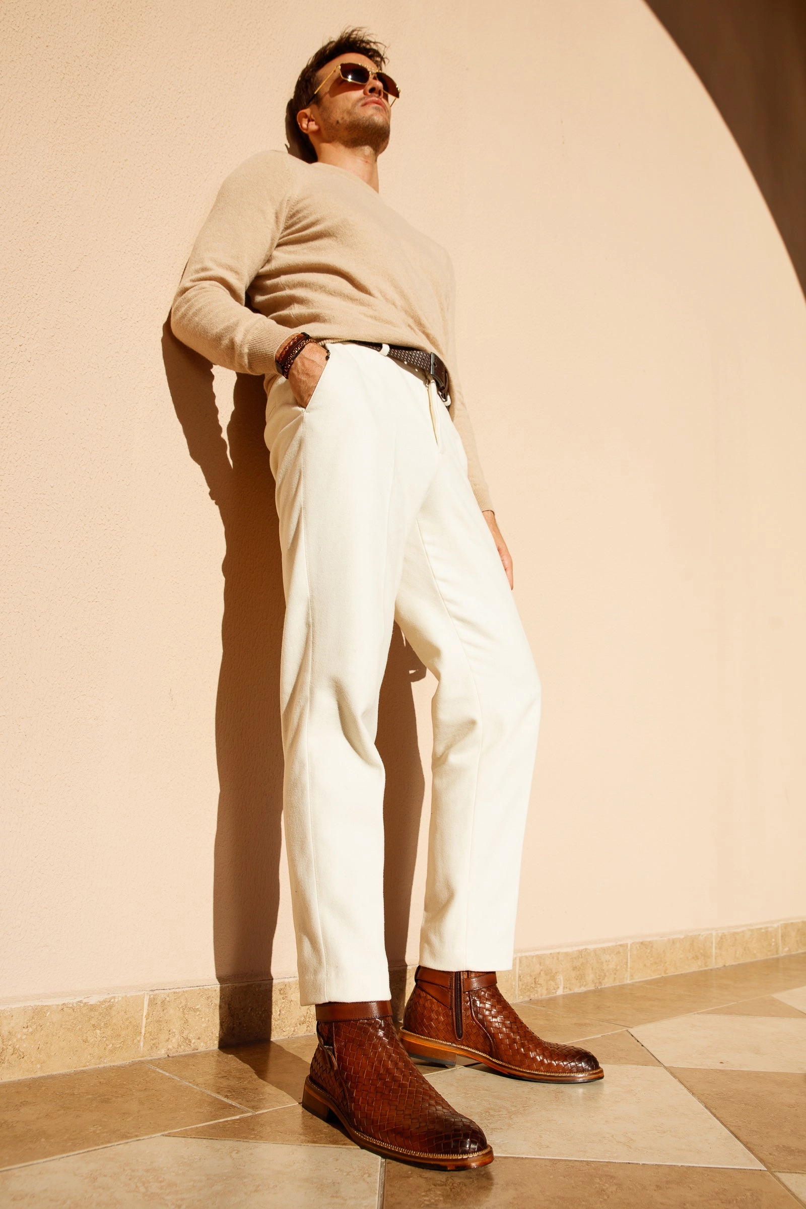 Matt Stell Breakin' In Boots The Morral Tan Handwoven Leather Cross Strap Buckle Zip-Up Men Boot