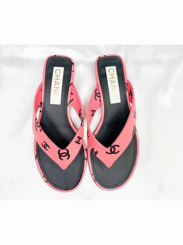 Star Trek Slippers CC Logo Print Lambskin Flip Flops Pink Chanel