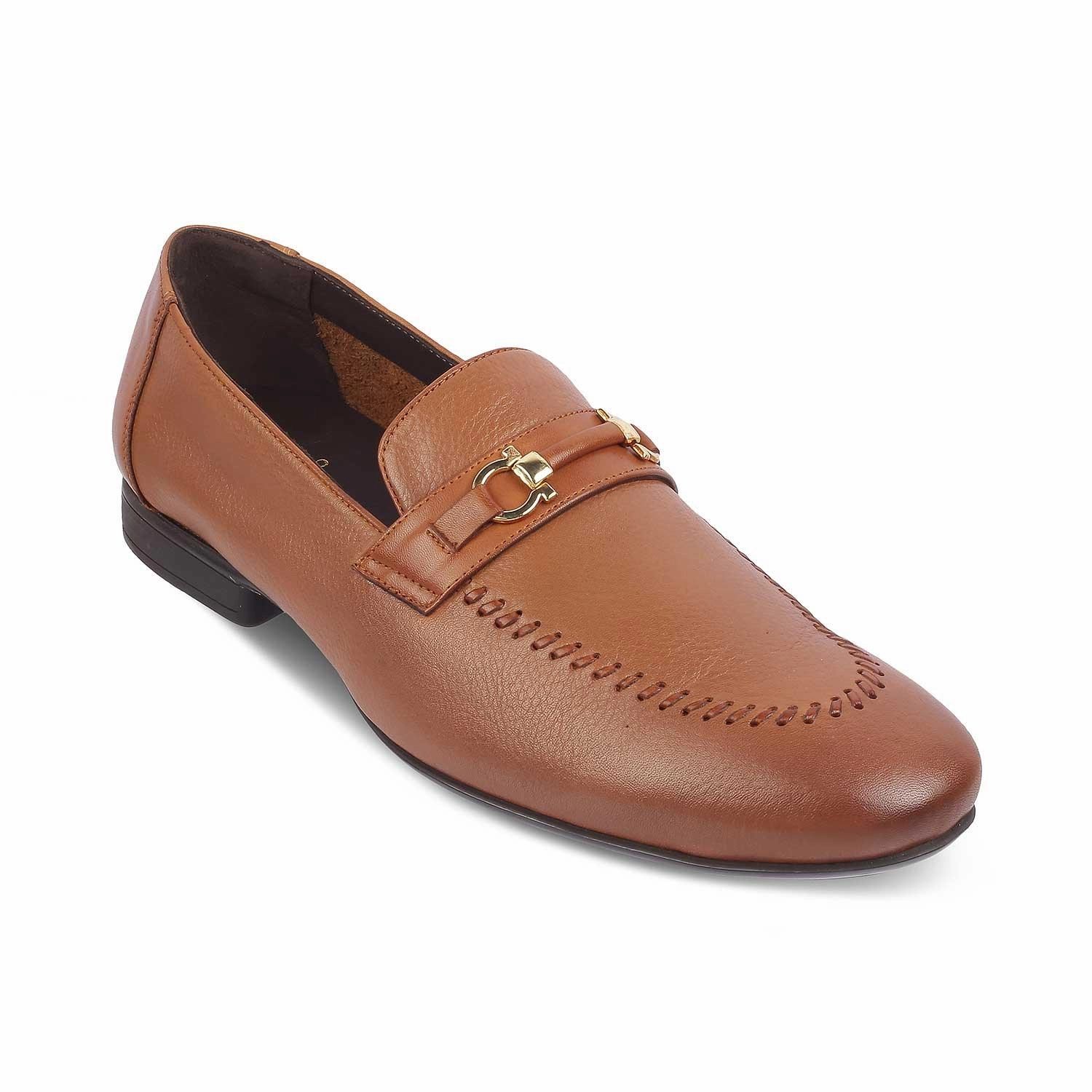 The Bologna Tan Men's Leather Loafers Tresmode Wide Penny Loafers
