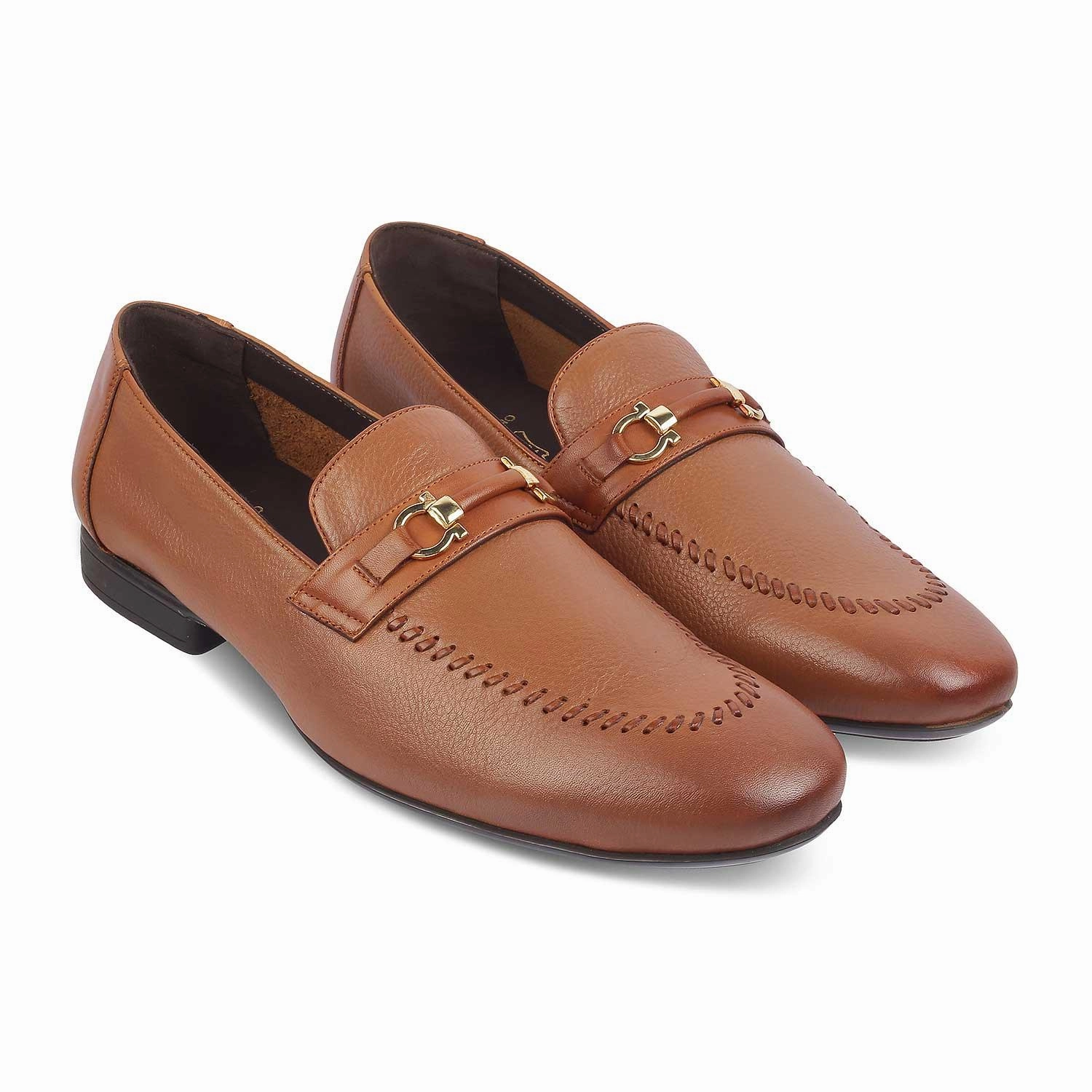 The Bologna Tan Men's Leather Loafers Tresmode Golf Loafers