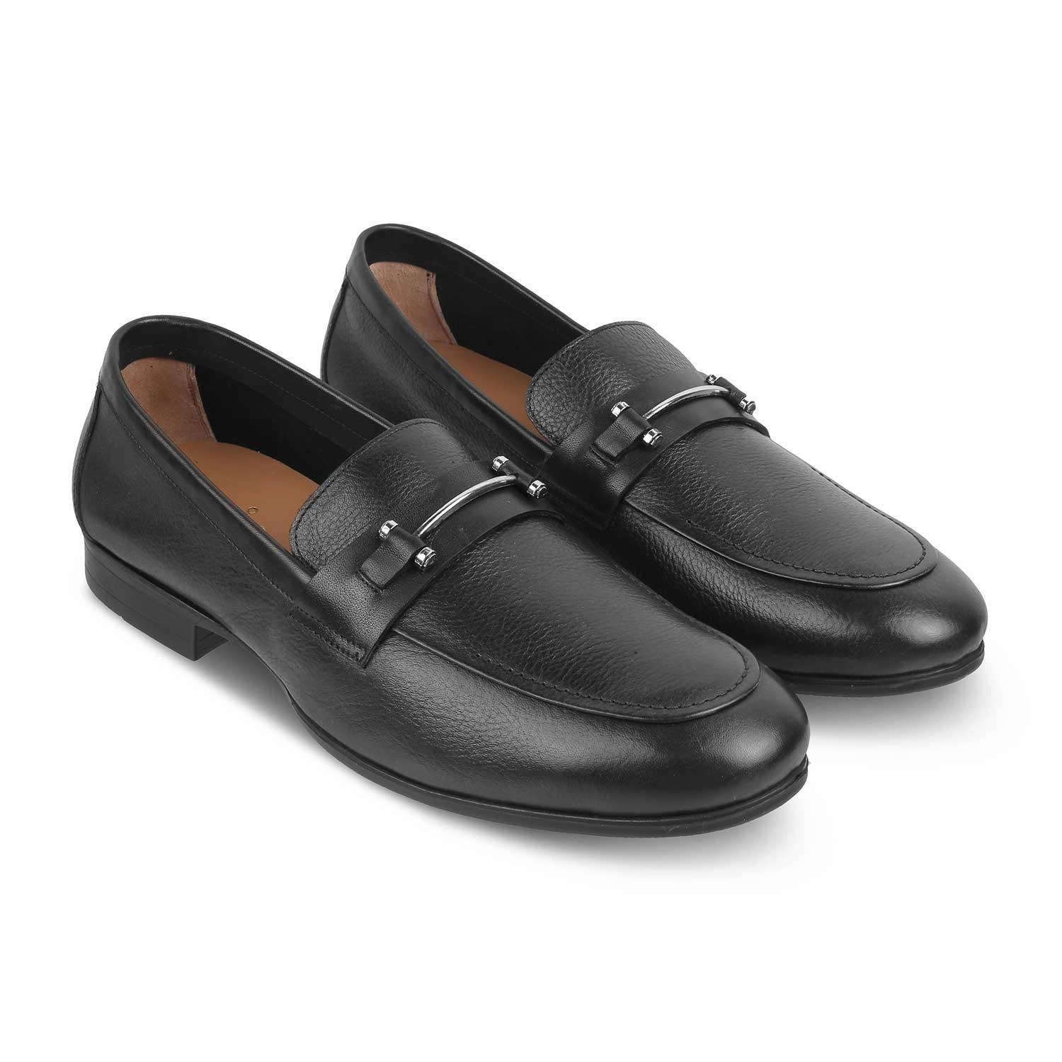 The Bone Black Men's Leather Loafers Tresmode Loafers With Arch Support
