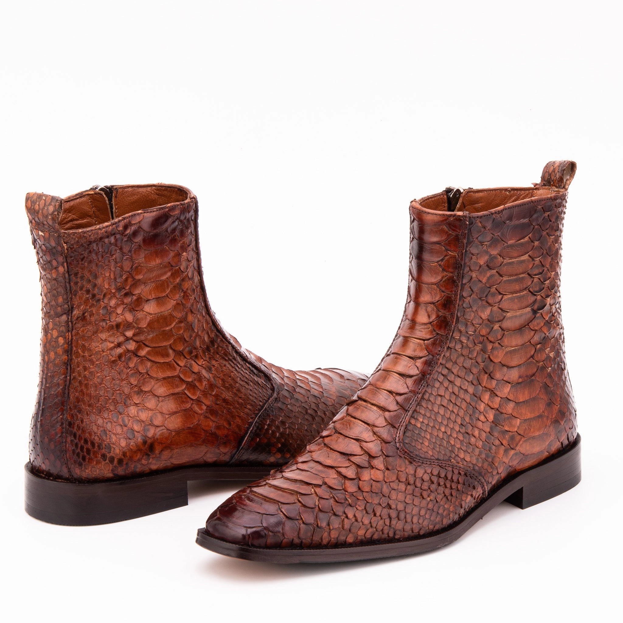 The Boss Tan Pythn Snk Zip-Up Leather Men Boot Limited Edition Platform Boots 70s