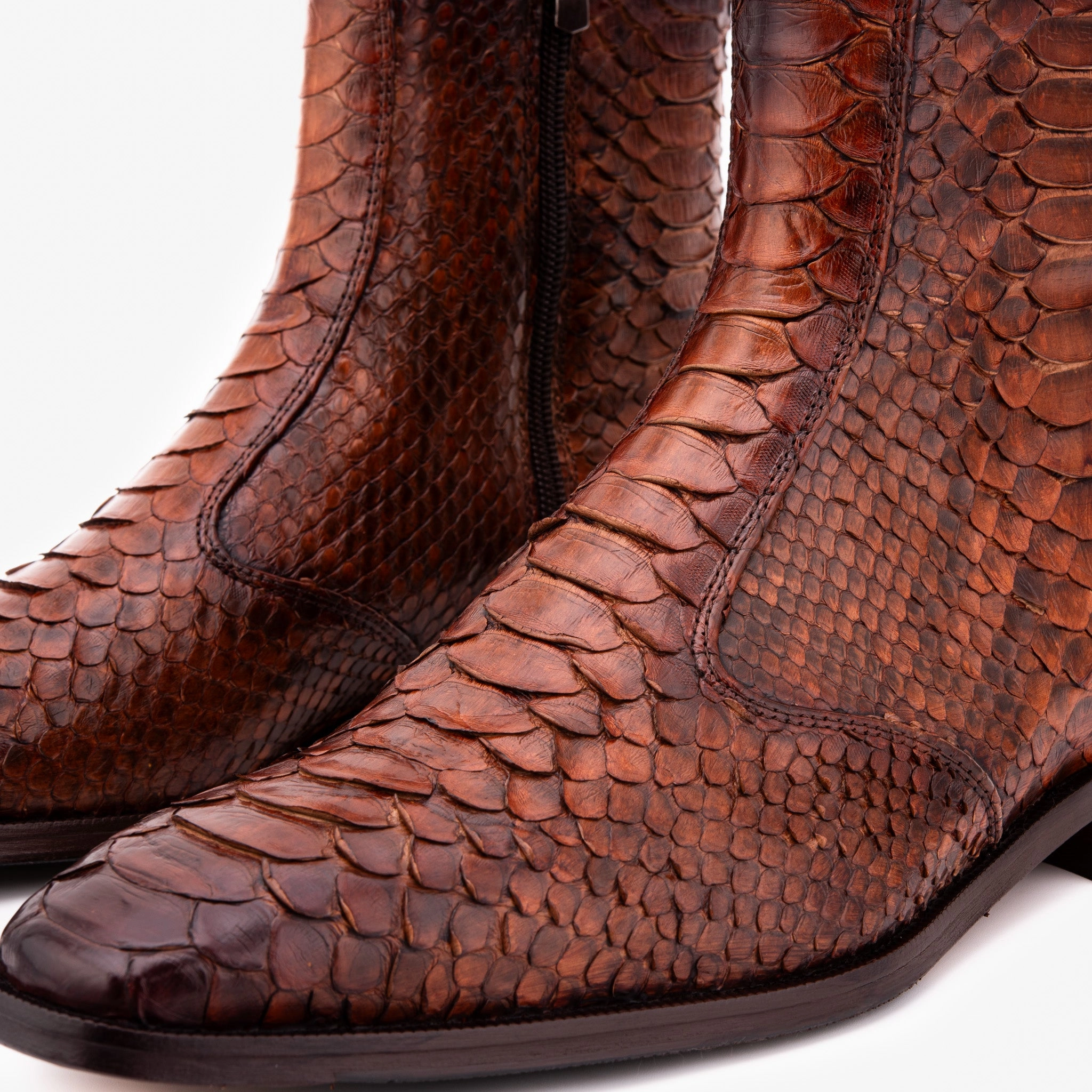 The Boss Tan Pythn Snk Zip-Up Leather Men Boot Limited Edition Leather Motorbike Boots