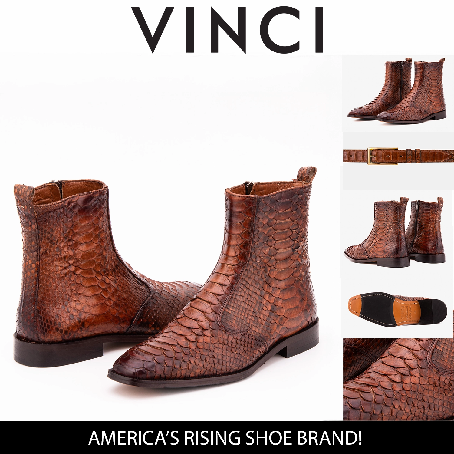 The Boss Tan Pythn Snk Zip-Up Leather Men Boot Limited Edition Winged Boots 5e